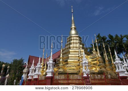 The Golden Stupa Of The Wat Phan Tao In Chiang Mai, Thailand