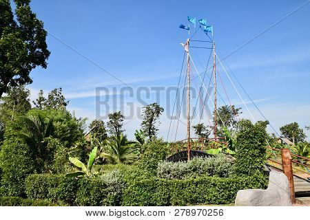 Bridge Across The Small Cannel In Palm And Fruit Garden At Baansuan Fruit And Gardens,  Amphoe Lam P