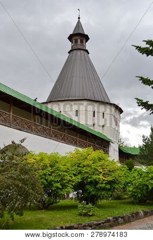 Moscow, Russia - July 09, 2018: View Of The Fortress Wall And Tower. Fortifications Novospassky Mona
