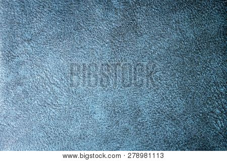 Textured Background Surface Of Textile Upholstery Furniture Close-up. Gray Blue Color Fabric Structu