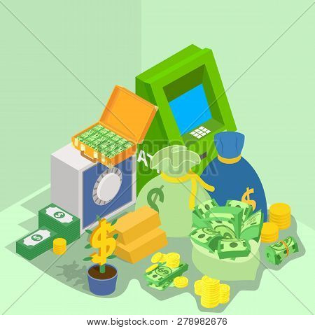 Quantity Of Money Concept Banner. Isometric Banner Of Quantity Of Money Vector Concept For Web, Gift