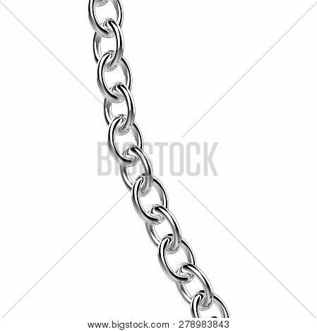 Linked Silver Chain Curve On White Background, 3d Illustration