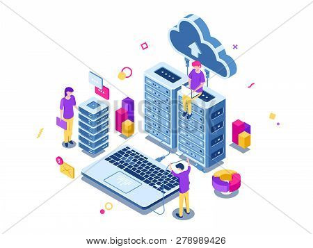 Big Data Center, Server Room Rack, Engineering Process, Teamwork, Computer Technology, Cloud Storage
