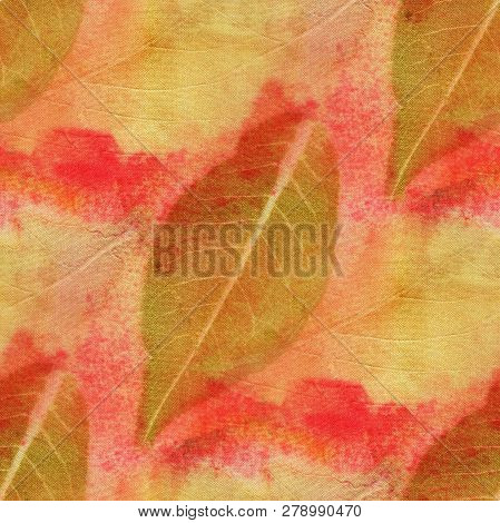 Seamless Botanical Print With Leaf Prints On Natural Silk. Hand-drawn Illustration.3