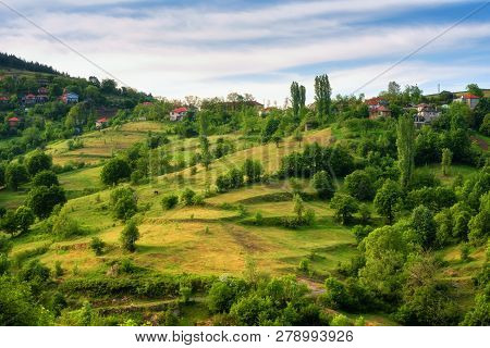 Spring Is Coming... Amazing Spring View With A Little Village In Rhodopi Mountains, Bulgaria. Magnif