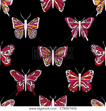 Vector Butterflies Seamless Pattern. Abstract Background. Graphic Insect Elegance Ornament.