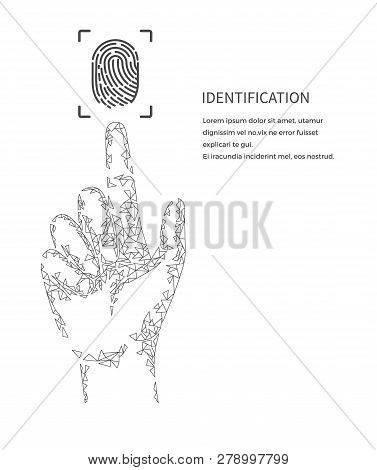 Identification Poster Monochrome Vector With Text. Fingermark And Information, Digital Method Of Aut