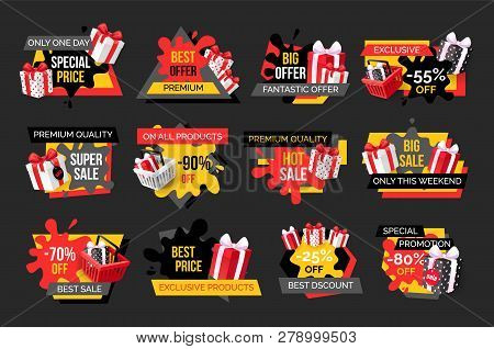 Special Promotion On Exclusive Products Sellout Banners Set. Presents Boxes Bought On Sellout, Purch