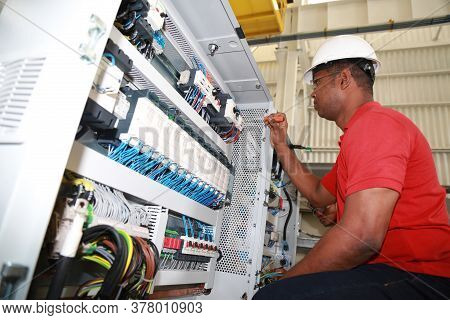 Simoes Fillho, Bahia / Brazil - May 13, 2015: Employee Is Seen Working At Acciona Windpower Wind Tur