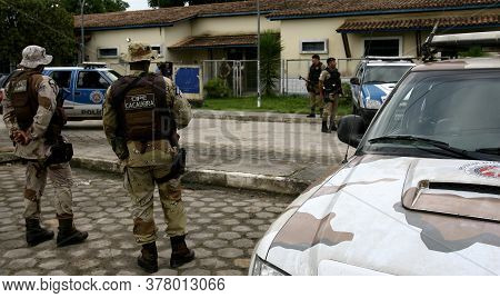Porto Seguro, Bahia / Brazil - December 1, 2011: Military Policemen Are Seen During Action In The Po