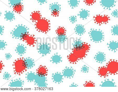 Coronavirus Covid-19 Overprint Seamless Vector Pattern Illustration Design, In Blue And Red Colors.