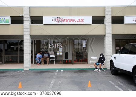 Santa Ana, California / USA - July 23, 2020: Covid-19 Testing Facility. A Coronavirus aka Covid-19 Testing Facility in a Shopping Mall. People wish to get tested for the Coronavirus to stay healthy. 