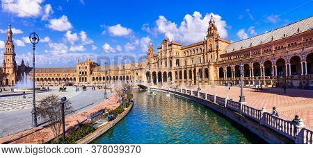 Famous landmarks of Andalusia, Spain - beautiful Seville town, Plaza de Espana (Spain Square)