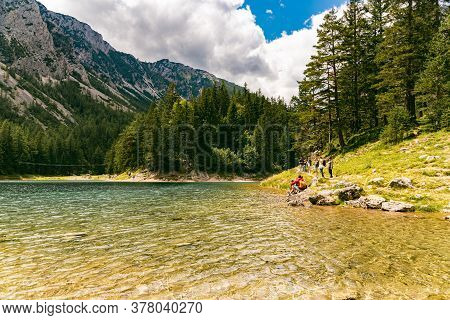 Tragoess, Styria, Austria - 12.07.2020 A Beautiful Lake Called Green Lake, Gruner See. Tourist Spot 