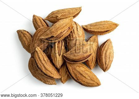 Inshell Almonds Isolated On A White Background. A Bunch Of Selected Dried Inshell Almonds.