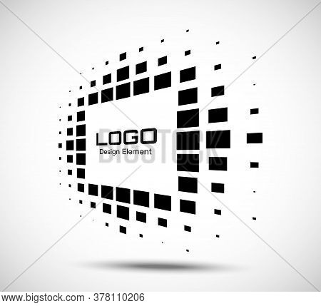 Logo Perspective Frame. Abstract Rectangle Dots Emblem Design Element For Technology. Distort Border