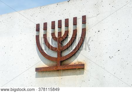 Belzec, Poland - June 12, 2020: Symbolic Menorah At Memorial Site Of Former Nazi German Exterminatio