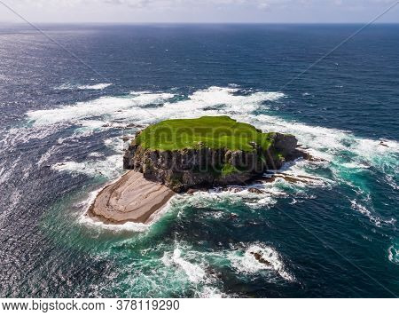 Aerial Of Glashedy Island , An Uninhabitated Island West Of Trawbreaga Bay - Donegal, Ireland