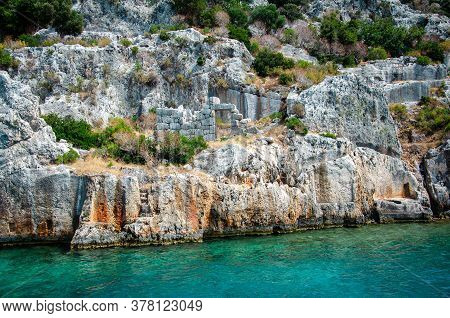 Ruins Of The Ancient Sunken Lycian Underwater City Of Dolichiste On The Island Of Kekova. Attraction