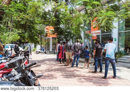 Bangalore, India - May 31, 2020. Citizens Stand In Line To Shop During A Pandemic. Bangalore India