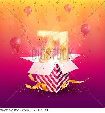 71st Years Anniversary Vector Design Element. Isolated Seventy-one Years Jubilee With Gift Box, Ball