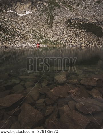Mountain Landscape With Amazing Clear Transparent Lake. Taul Tapului, Retezat National Park, Hunedoa