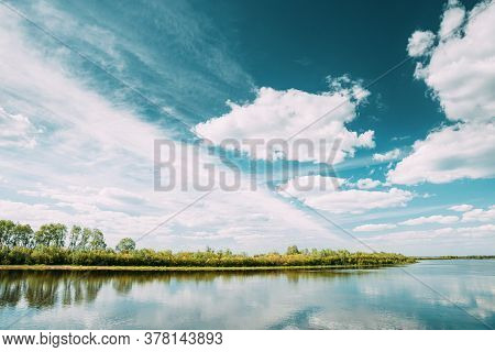 Rechytsa, Gomel Region, Belarus. Dnieper River. European Nature In Summer.