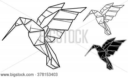 Vector Monochrome Image Of Paper Origami Of Humming Bird Colibri (contour Drawing By Line).