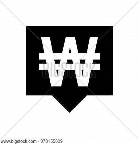 Won Currency Symbol In Speech Bubble Square Isolated On White, Won Money For App Symbol, Won Money, 