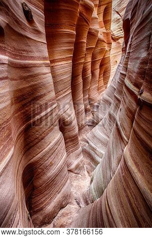 Zebra Canyon is a vivid striped and very narrow gorge. The awsome zig-zag shapes were created by water. Grand Staircase-Escalante National Monument, Utah. USA