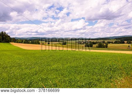 The Beautiful Panorama Of The Fichtel Mountains On A Sunny Summer Day
