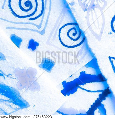 Winter Artistic Textile. Marble Navy Patchwork. Artistic Marine Sea Patchwork. Nautical Cold Damask 