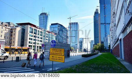 Warsaw, Poland. 26 July 2020. Roundabout Daszynski. New Skyscrapers In The Financial District Of Dow
