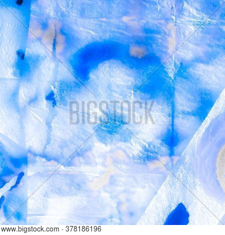 Sky Tye Die Patchwork. Space Indigo Art. Shibori Marine Ice Pattern. Marble Ice Tye Die Textile. Sky