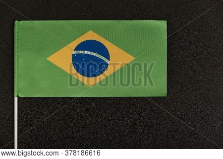 Flag Of Brazil On Black Background. Ordem E Progresso