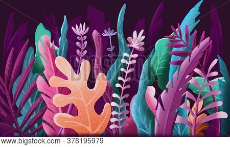 Background with plants and leaves Hand drawn Procreate illustration