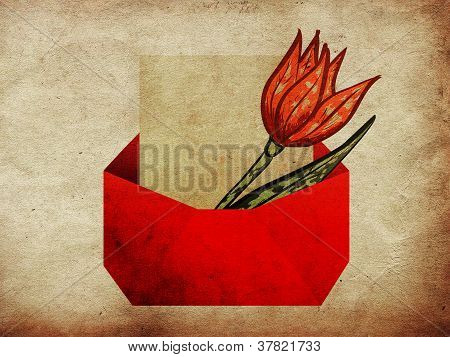 Sobres con tulipán Grunge fondo