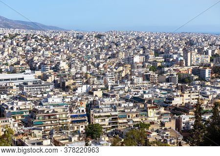 Urban Landscape Of Athens, Greece. Cityscape Of Modern Athens, View From Philopappou Hill. Skyline O