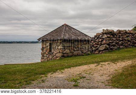 Old Stone Cabin On Seashore In The Historic Blithewold Mansion, Gardens & Arboretum, Bristol, Rhode 