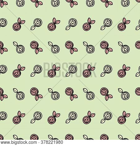 Pastel Green, Cream And Pink Floral Theme Seamless Repeating Surface Pattern Design. Beautiful Vecto