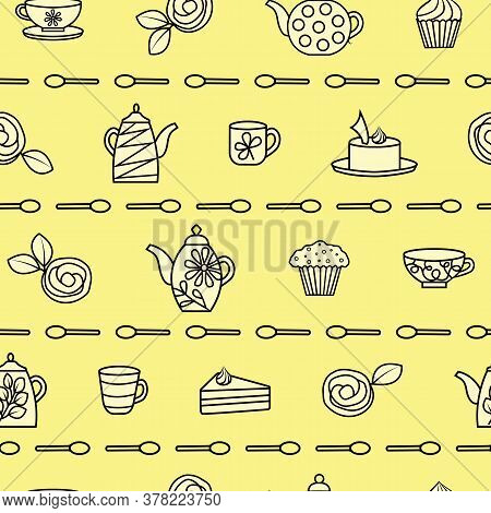 Yellow And Cream Afternoon Tea Theme Seamless Repeating Pattern.