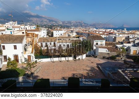 Outlook At The Old Town Square Placa Laigua With Sunny View Over Skyline And Ocean With Mountains, A