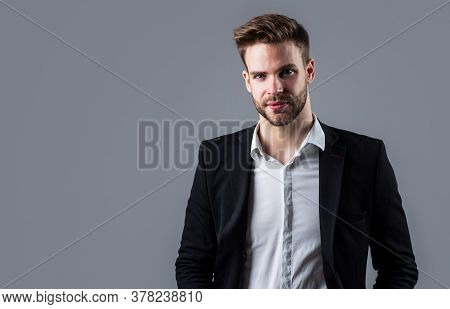 Boss Male. Sexy Ceo On Gray Background. Modern Office Life. Charismatic Business Owner. Stylish Real