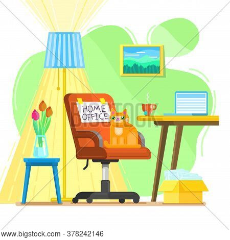 Concept Of Home Office. Interior With Red Chair And Work Place At Home.