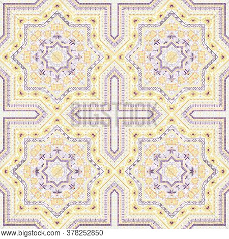 Ornate Victorian Majolica Tile Seamless Ornament. Ethnic Structure Vector Swatch. Carpet Print Desig