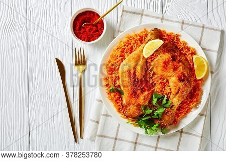 South Indian Cuisine: Tomato Rice Cooked Of Basmati, Red Chili Powder, Cinnamon, Cardamom, Cloves, S