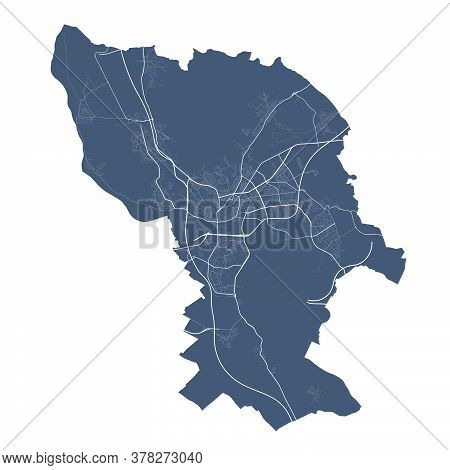 Bratislava Map. Detailed Vector Map Of Bratislava City Administrative Area. Dark Poster With Streets