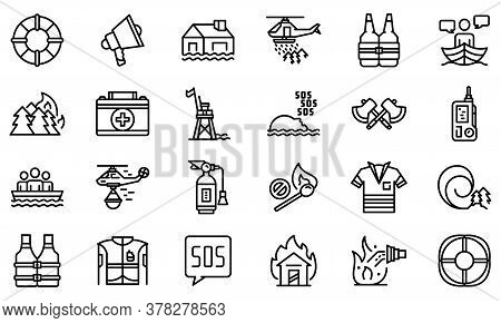 Rescuer Icons Set. Outline Set Of Rescuer Vector Icons For Web Design Isolated On White Background