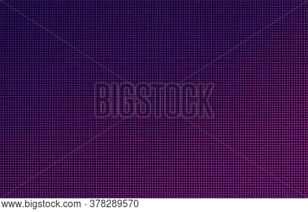 Led Screen Gradient Background, Pink And Purple Monitor Dots. Close-up Of The Macrotexture Of The Di