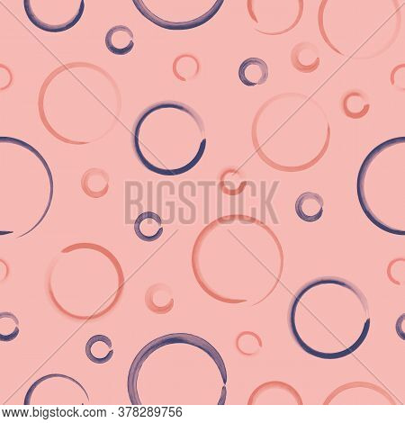 Vector Painted Blue Pink Circles Seamless Pattern